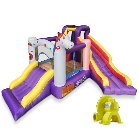 Cloud 9 Unicorn Bounce House with Blower & Two Slides - Inflatable Bouncer for Kids