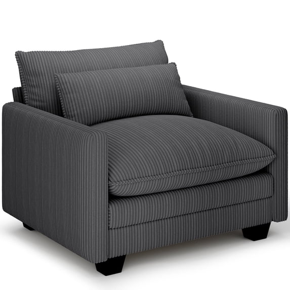 Cloud Accent Chair with Washable Cover, Noelse Corduroy Single Sofa Chair with Comfy Deep Seat, Modern Armchair with Pillow for Living Room Bedroom, Grey