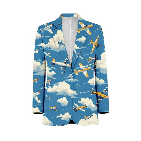 Cloud Airplane Pattern Men Blazers Slim Clothing Summer Jacket Man Oversize Daily Suits Tops