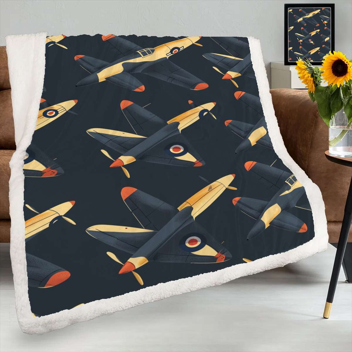Airplane Pattern Print Hooded Blanket