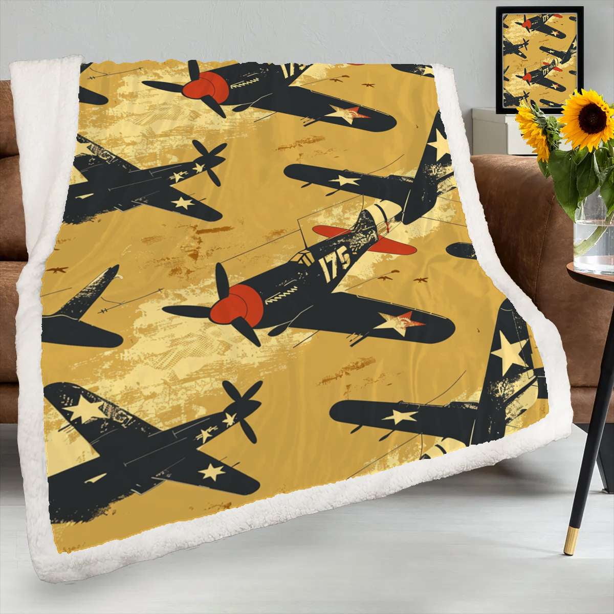 Print Airplane Pattern Hooded Blanket