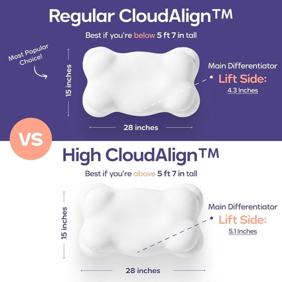 Cloud Alignment Pillow  Ergonomic Support for Neck & Spinal Alignment, Dual Height, Adjustable Fill, Machine Washable Cover, High Loft Memory Foam Bed Pillow for Side Back Stomach Sleepers