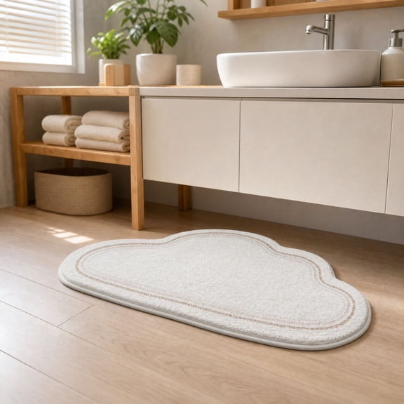 Cloud Bath Mat, Cute Irregular Bathroom Floor Rug with Absorbent Surface and Non Slip Backing, Easy Care Decorative Mat for Bathroom, Bedroom, Entryway, Vanity and Indoor Home