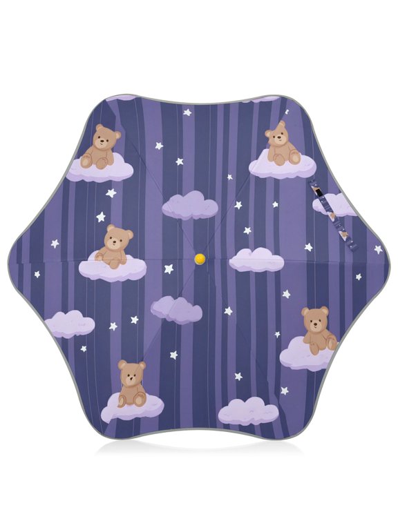 Cloud Bear Pattern Kids Umbrella Rain Umbrella Clear Grip Handle Folding Umbrellas UV50+ 35in