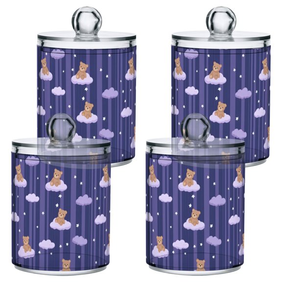 Cloud Bear Pattern Plastic Storage Jar 4 Pack Clear Translucent Canisters Dustproof Lid