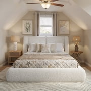 melmine Cloud Bed Frame Full with Wingback Headboard Boucle Upholstered Platform Bed Frame with Headboard,White