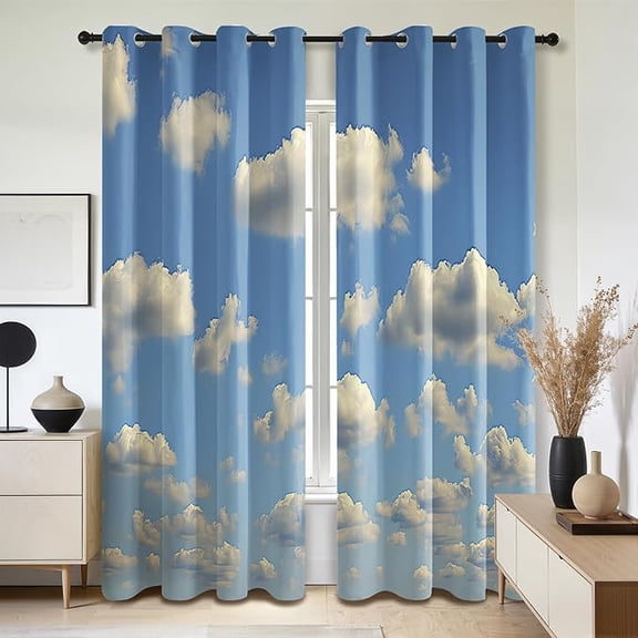 Cloud Blackout Curtains for Bedroom Living Room, Blue Sky Patterned Window Treatments, Room Darkening Thermal Insulated Grommet Drapes 53"W x 96"L (Pack of 2)