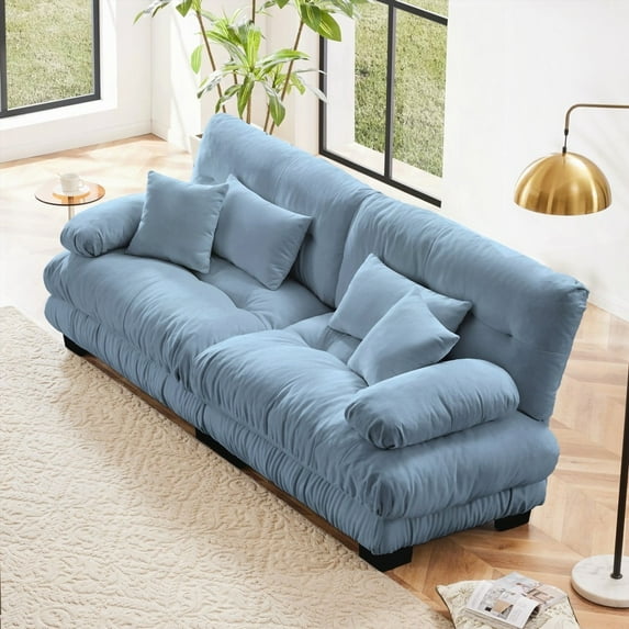 Modern Simple Chenille 2-Seater Sofa 220cm with Lumbar & Throw Pillows