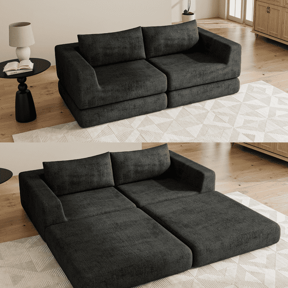 BINBANK Boneless Modular Cloud Sofa, Convertible to Loveseat Sleeper Couch Sofa Bed, Ideal for Living Room & Small Apartments,Gray