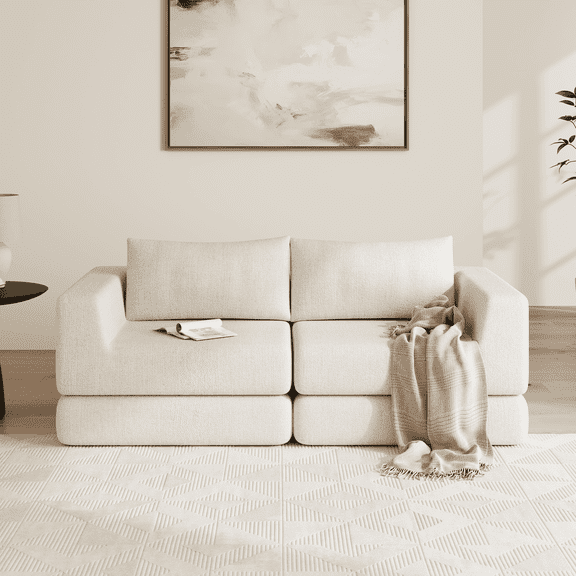 BINBANK Boneless Cloud 2-in-1 Convertible Sofa Bed – Pull-Out Loveseat Sleeper Couch, Modular Sectional for Living Room, Small Apartment,Beige