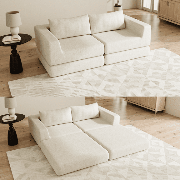 BINBANK Boneless Modular Cloud Sofa, Convertible to Loveseat Sleeper Couch Sofa Bed, Ideal for Living Room & Small Apartments,Beige