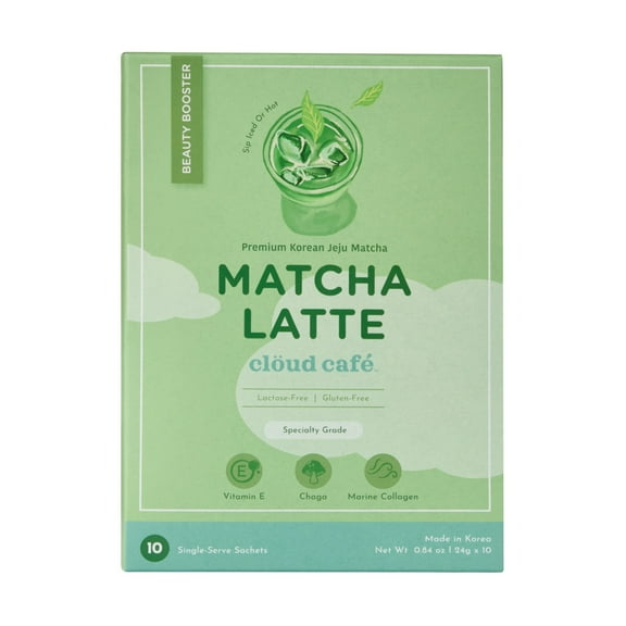 Clud Caf Collagen Infused Matcha Latte Powder - Vitamin E, Chaga Mushroom, & Marine Collagen Powder Instant Tea (10 Sachets)