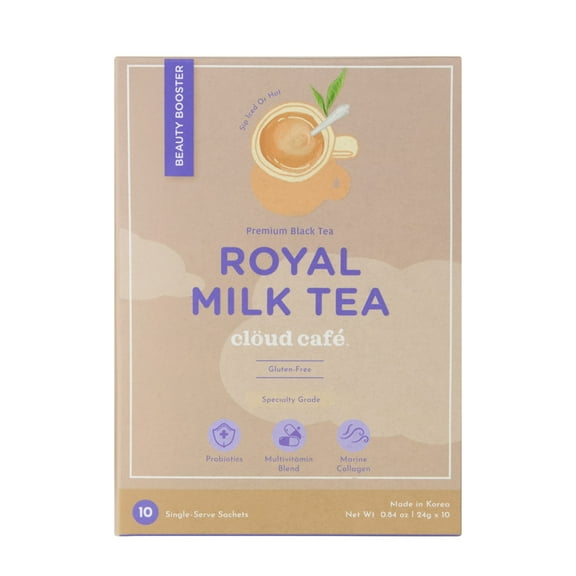 Collagen Infused Royal Milk Tea Instant Tea Powder - Probiotics for Digestive Health, Multivitamin, & Marine Collagen Powder (10 Sachets)