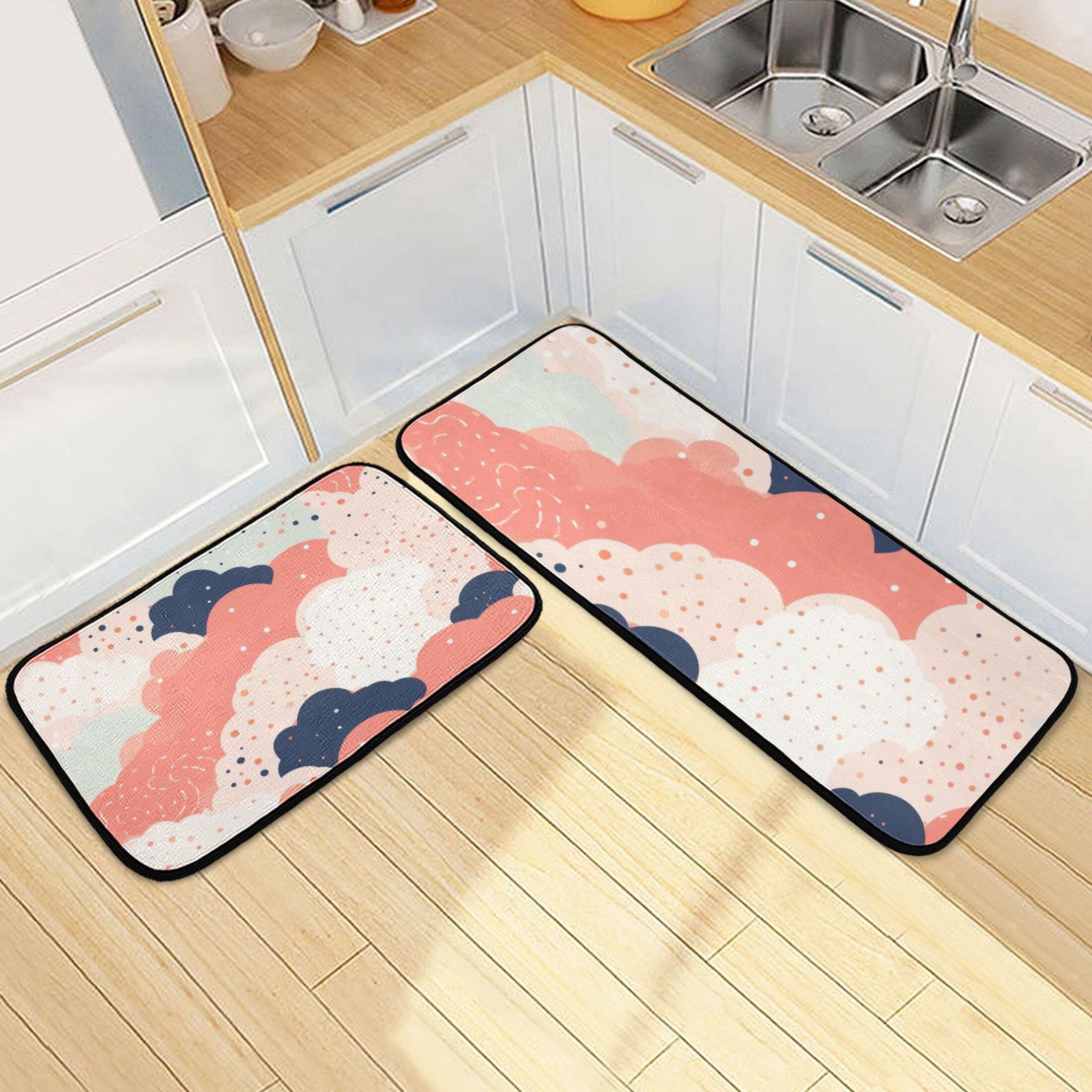 Cloud Cartoon Kitchen Rugs Set of 2 Non Slip Floor Foam Mat Cushioned ...