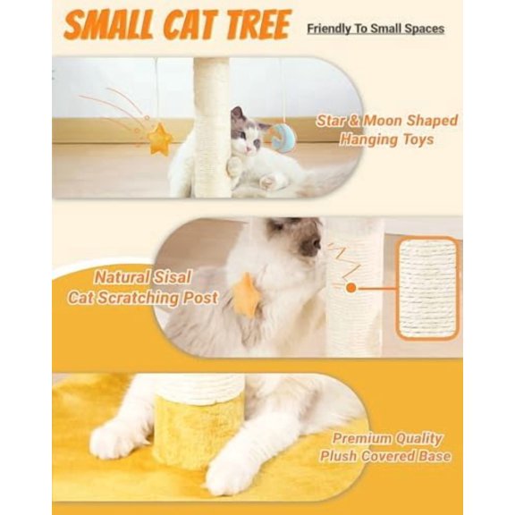 Cloud Cat Tree, Cat Scratching Post with Bed, Small Cat Tree for Kittens, Cat Scratch Post with Cloud-Shaped Soft Perch & Cute Toys, Removeable Cover, Bonus Catnip