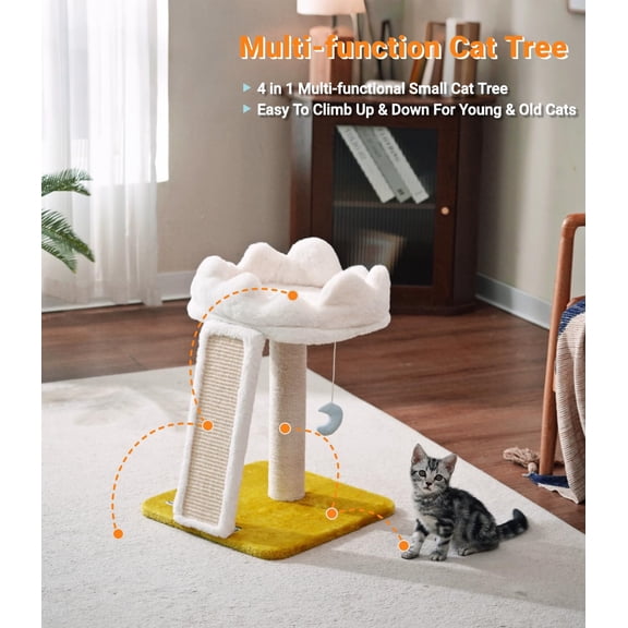 Cloud Cat Tree Tower With Bed Small Compact Pad & Soft Perch Cute Toys Extra Bonus