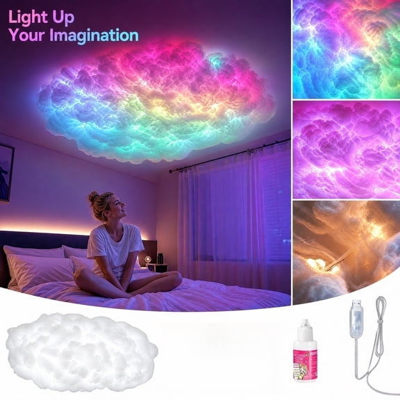 Cloud Ceiling Light, 3D Wall Decor Cotton Rgbic Chasing Cloud Led Light, Mood Lighting for Bedroom with Bluetooth Connection, Room Decor 36X24 Inch Thunder Cloud Ambient Light,