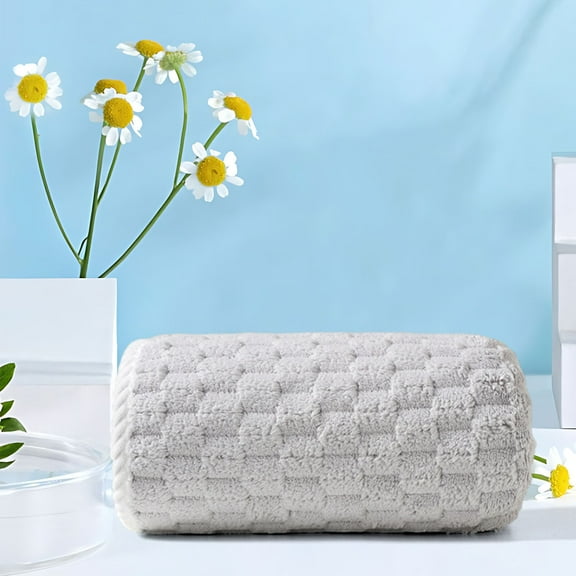 Cloud Check Velvet Bath Towel, Oversized Super Soft Plush Bath Sheet for Adults, Highly Absorbent Quick-Dry Towel, Gray