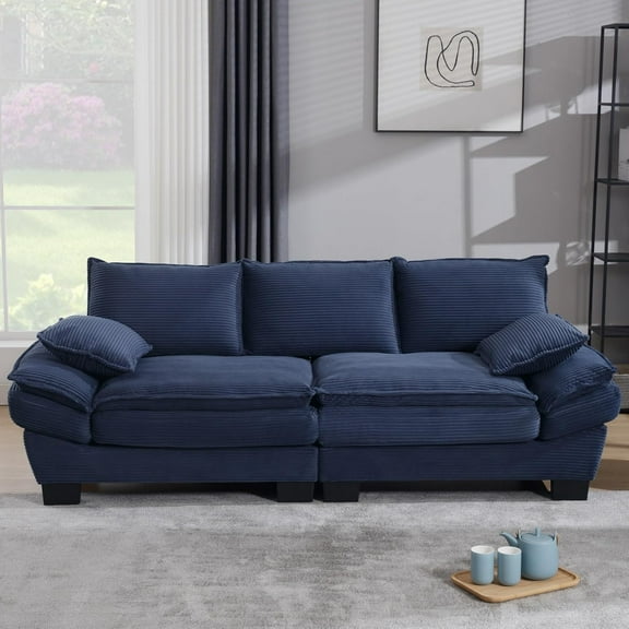 Cloud Corduroy Sofa - Modern Tufted Deep Seat Couch, 2-3 Seater with Pillows, Soft Boucle Fabric, Sturdy Wood Frame, for Living Room, Bedroom, Office