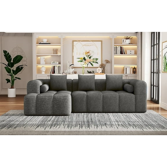 Cloud Couch, 106" Modern L-Shaped Sectional Sofa with Corduroy Upholstery & Double Foam, No Assembly Required, Free Combination