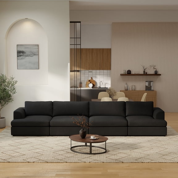 Cloud Couch,157" Modular Sectional Sofa,4-Seater Convertible Sofa with Washable Covers for living Room,Easy Assemble,Black