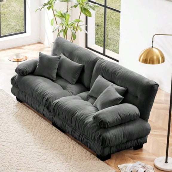 Cloud Couch 2 Seater Sofa Living Room, Chenille 2 - sofa with 2 Lumbar pillows and 2 throw pillows, Chenille Gray