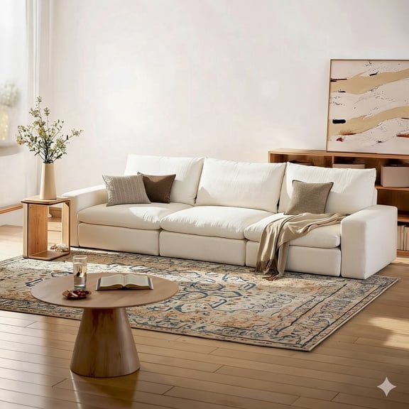 Vorthio Cloud Couch Modular Sectional Sofa, 110.2" 3-Seater with Deep Seat, Comfy Fabric Couch for Living Room, White