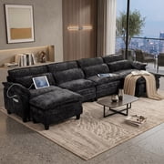 Howcool Cloud Couch Modular Sectional Sofa 6 Seat 148" U Shaped Convertible Couch Corduroy Thick Cushion with 2 Movable Ottomans and Toss Pillows Washable Removable Cover for Living Room,Black