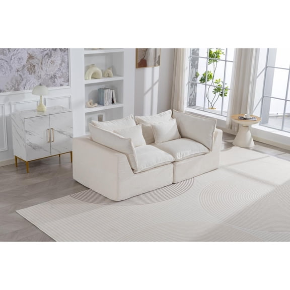 Cloud Couch Oversized Modular Sectional Sofa with Slow-Release Foam, 2-Seat Wide and Deep Sofa for Living Room, Apartment, Home Theater, Ancient White