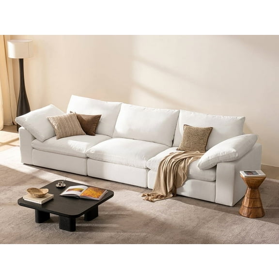 Tranqu 110.2" Cloud Couch, Oversized Modular Sectional Sofa with Wide Deep Seat, 3 Seater for Living Room, White