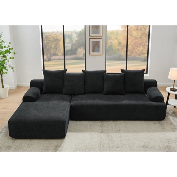 Cloud Couch Sectional, 110" L-Shaped Modular Sofa for Living Room, Boneless Upholstered Couch with Free Combination, Melange Velvet, Black - Easy Assembly