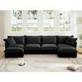 thumbnail image 1 of Cloud Couch Sectional, U-Shape 4-Seater Sofa with Deep Seats & French Edges, Black Living Room Couch with Big Pillows, Soft Chenille Fabric, Comfy Wide Sofa for Apartment, 1 of 14