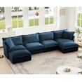 thumbnail image 1 of Cloud Couch Sectional, U-Shape 4-Seater Sofa with Deep Seats & French Edges, Blue Living Room Couch with Big Pillows, Soft Chenille Fabric, Comfy Wide Sofa for Apartment, 1 of 14