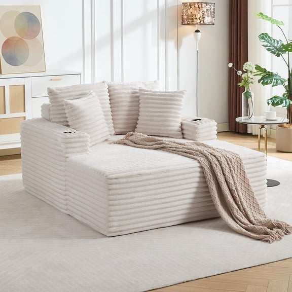 Cloud Couch Sofa Bed with Cup Holders, 64" Oversized Corduroy Sleeper Sofa, Deep-Seat Comfort with Pillows for Living Room, Apartment & Bedroom