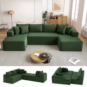 Cloud Couch U-Shaped Sectional Sofa, 134 Modular Boneless Corduroy Couches for Living Room with, No Assembly, Green