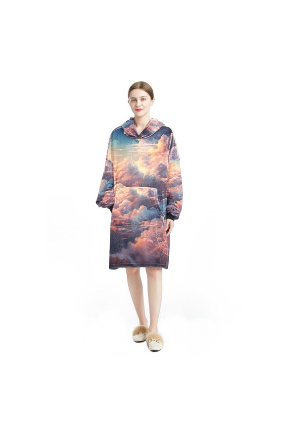 Cloud Cozy Microfiber Polyester Fabric Wearable Blanket Sweatshirt - Warm and Soft Hooded Oversized Fleece Pullover - for Home, Travel, and Outdoor Use