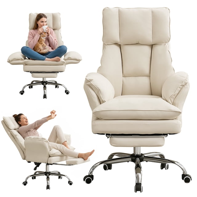 Cloud Cross Legged Office Chair with Footrest,Leather Big and Tall ...