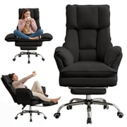 Cloud Cross Legged Office Chair with Footrest,Leather Big and Tall Executive Ergonomic Chair, Flip Armrests for Pets,155  Reclining Computer Wide Desk Chair for Home,Office Black