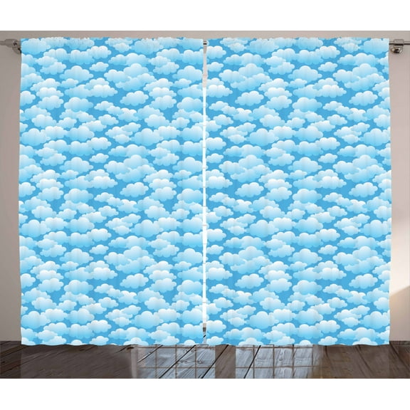 Cloud Curtains 2 Panels Set, Puffy Balls Inspired Floating Cumulus Formation Cartoon Design, Window Drapes for Living Room Bedroom, 108W X 84L Inches, Sky Blue Pale Blue and Baby Blue, by Ambesonne