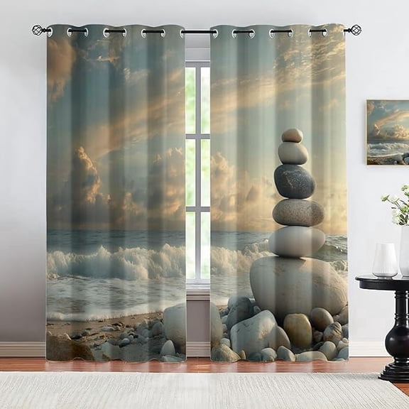 Cloud Curtains for Living Room & Home Decor, Ocean Blackout Curtains for Bedroom, Coastline Window Treatments 2 Panels Set, Sea View-42"W x 63"L (Pack of 2)