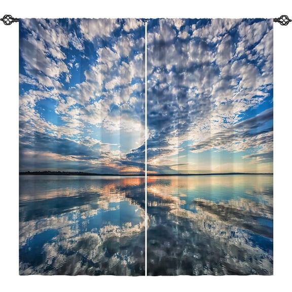 Cloud Curtains Nature Landscape Theme Window Drapes with Sunset Cloud Lake Scenery Scene Design Print Pattern Rod Pocket Decor Curtains for Bedroom Living Room Cafe Office 2 Panels 42 x 63 Inch
