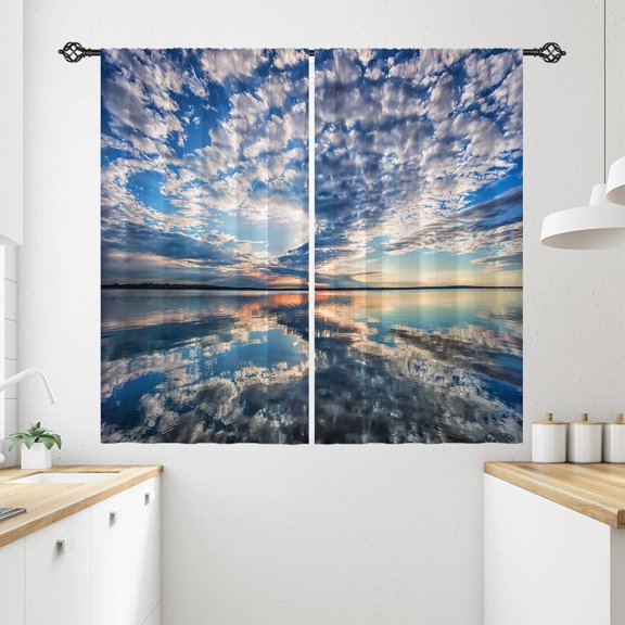 Cloud Curtains Rod Pocket Blackout Room Darkening Curtains with Sunset Cloud Lake Scenery Scene Print Pattern Nature Theme Window Drapes for Kitchen Bedroom Office Cafe 2 Panels 26 x 36 Inch