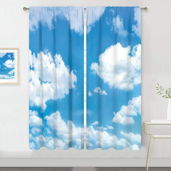 Cloud Curtains Rod Pocket Kids Light Blue and White Sky for Boys Girls Children Natural Landscape Scenery Bedroom Window Drapes Summer Sky Living Room Window Treatment 53"W x 96"L (Pack of 2)