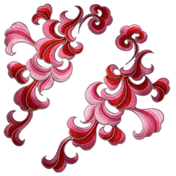Cloud Design Fabric Appliques, Matching Embroidered Pair with Layered Threadwork and Outlined Borders for Sewing Projects
