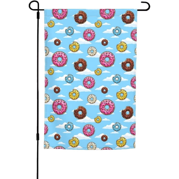 Cloud Donuts Garden Flag 12 x 18 Inches Double Sided Banner Funny Yard Flags for Room Rustic Farmland Lawn House Festival Birthday Anniversary