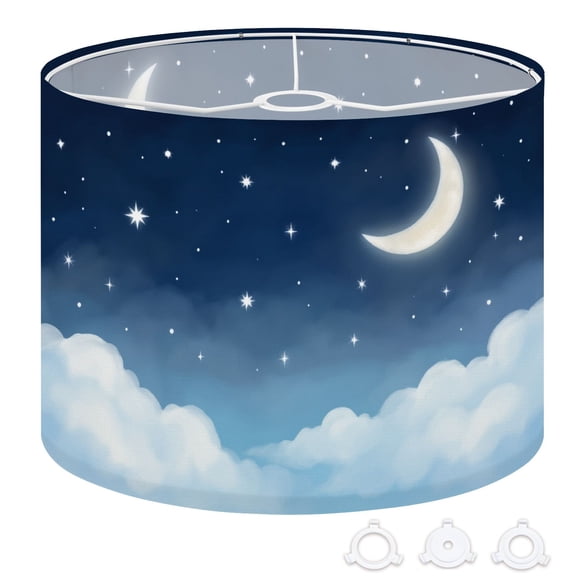 Cloud Drum Lampshades 13"x13"x10" Serene Night Sky Crescent Moon Stars Soft Clouds Light Shade for Table Lamps Floor Lamp Shades Replacement Assembly Required for Kids