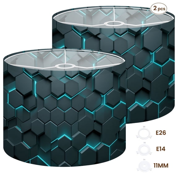 Cloud Drum Lampshades Set of 2 13"x13"x10" Abstract Hexagonal Neon Blue Highlights Dark Light Shade for Table Lamps Floor Lamp Shades Replacement Assembly Required for Kids