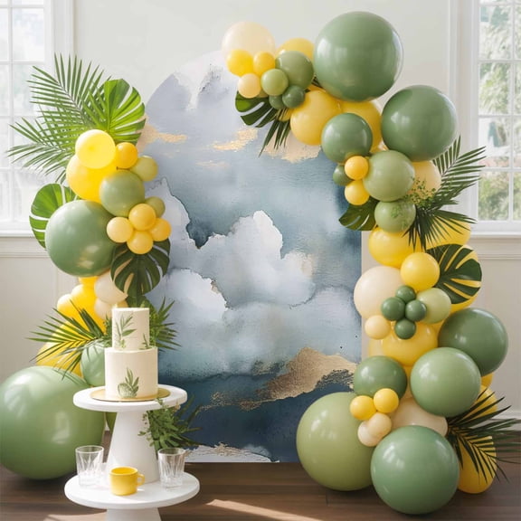 Cloud Effect Arch Backdrop Cover, 4FT, Modern Watercolor Marble Texture Spandex Arch Covers Double-Sided Backdrop for Wedding Birthday Party Photo Background Decoration