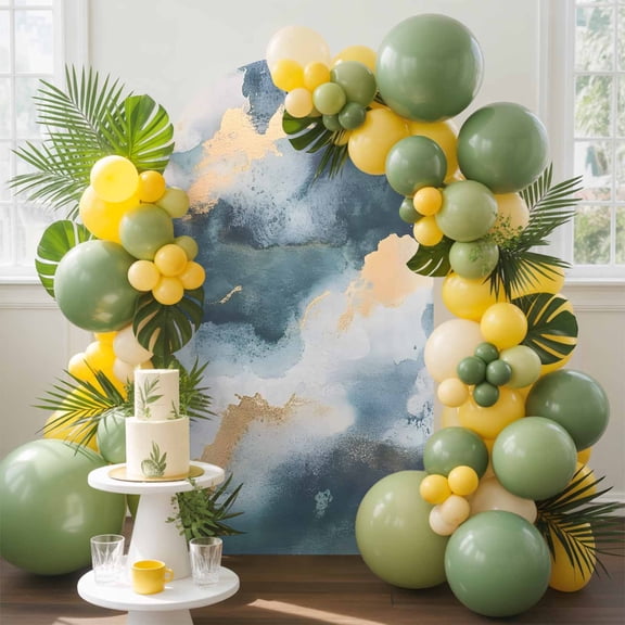 Cloud Effect Arch Backdrop Cover, 6FT, Modern Golden Green Marble Texture Spandex Arch Covers Double-Sided Backdrop for Wedding Birthday Party Photo Background Decoration