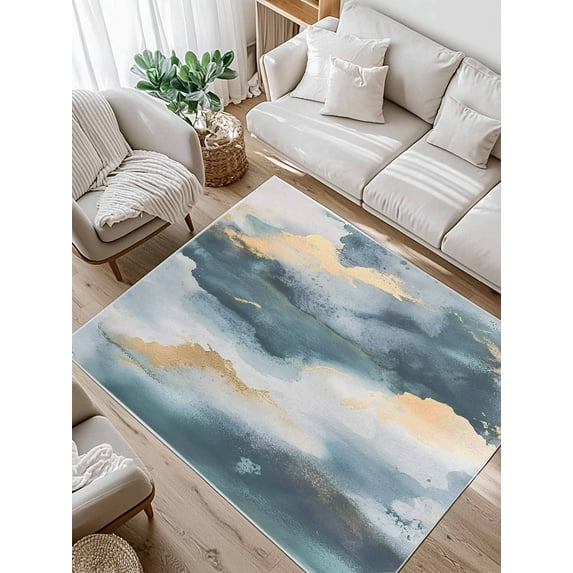 Cloud Effect Area Rug for Bedroom 5x7 Ft Modern Golden Green Marble Texture Super Soft fuzzy Throw Rug Non-Slip Fluffy Plush Indoor Floor Carpet for Living Room Nursery Home Decor